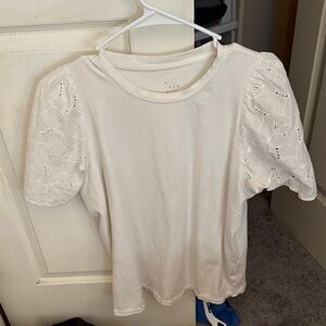 A new day White Puff Sleeve Eyelet Tee